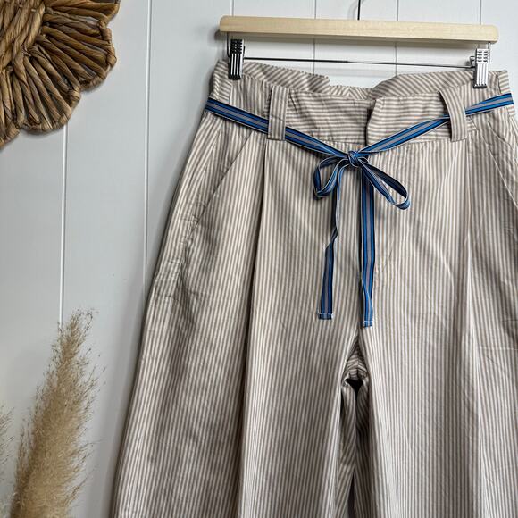 Free People wide-leg pants pleated striped trousers belted cotton 8 - Picture 4 of 10